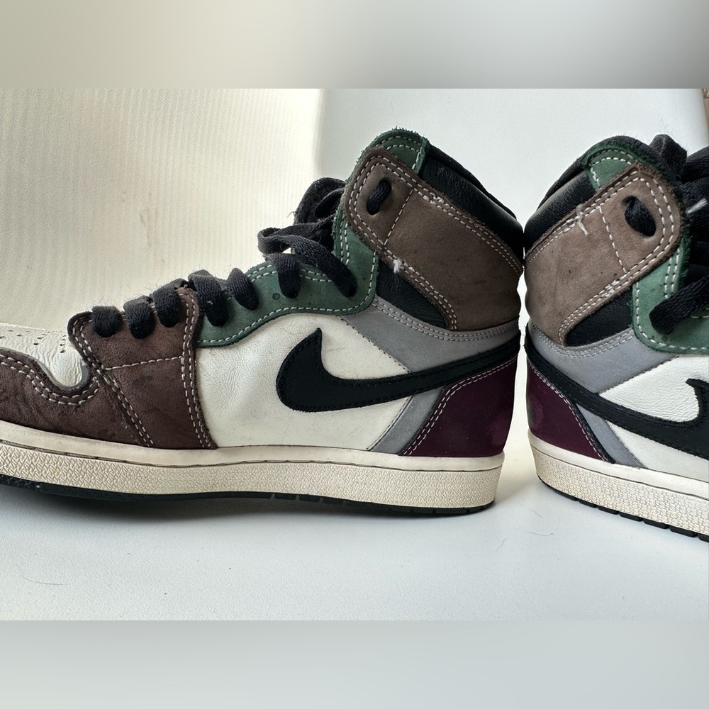 Jordan High-Top Sneakers in White, Black, Brown and Olive - Picture 2 of 12